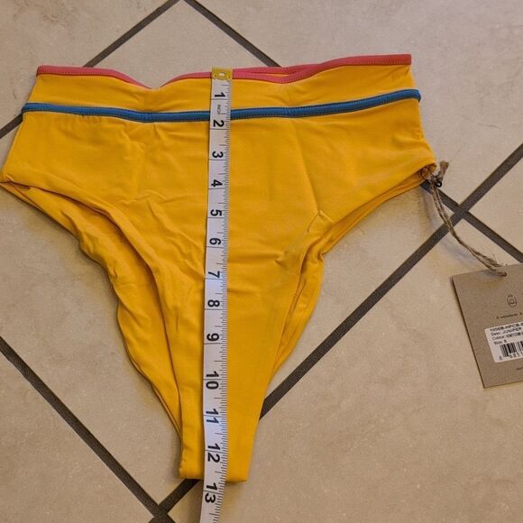 NWT Stone Fox Juniper High-Waisted Bikini Bottom Honeycomb Sunset yellow S - Picture 8 of 11